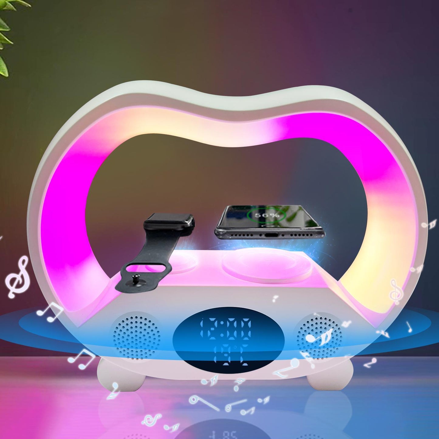 6 In 1 Wireless Charging Night Light Wireless Speaker 15W Wireless Charging Atmosphere Light Home Bedroom Gift
