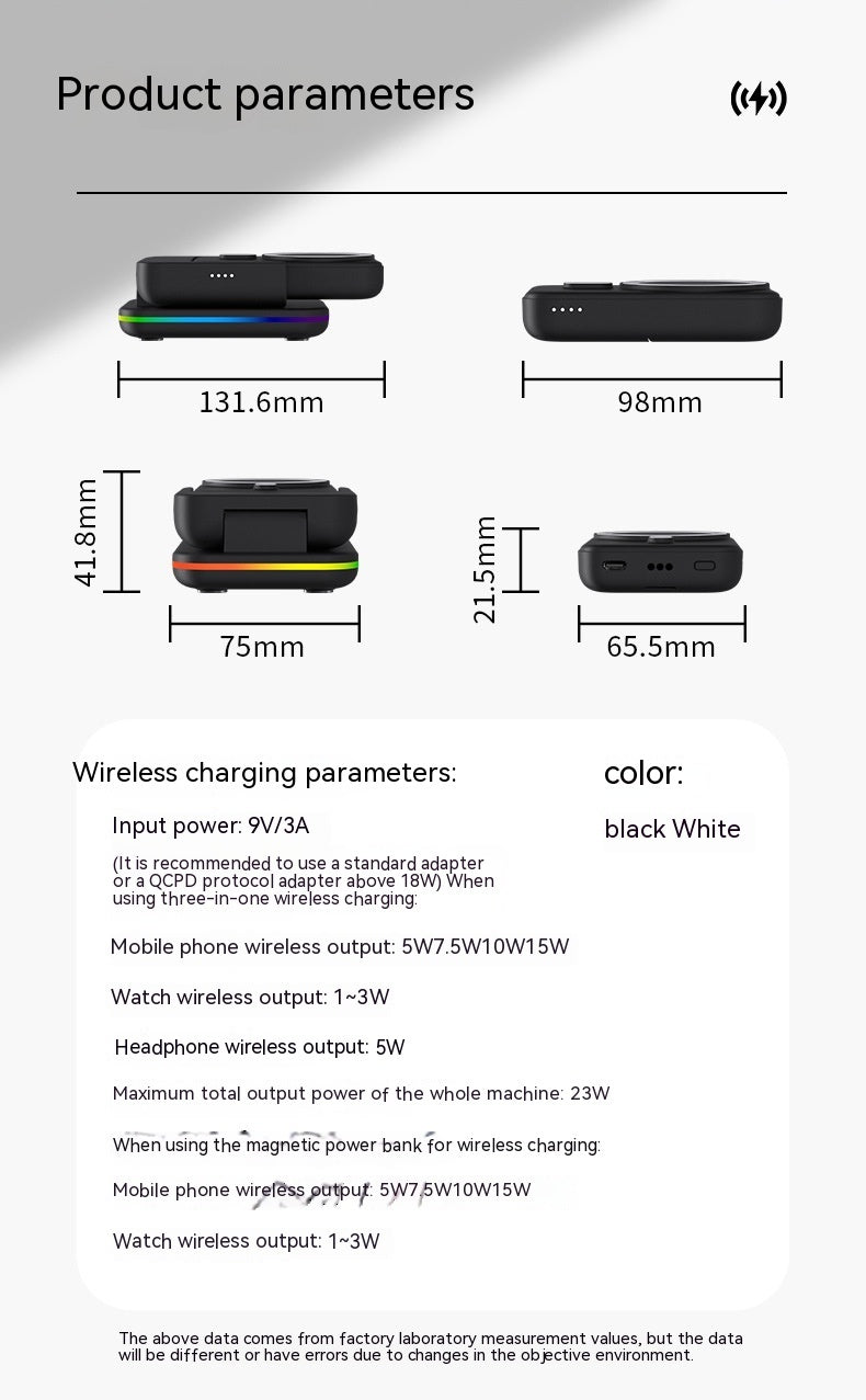 Magnetic Three-in-one Wireless Charger Electrical Magnetic Power Bank 5000 MA Magnetic Wireless Charger