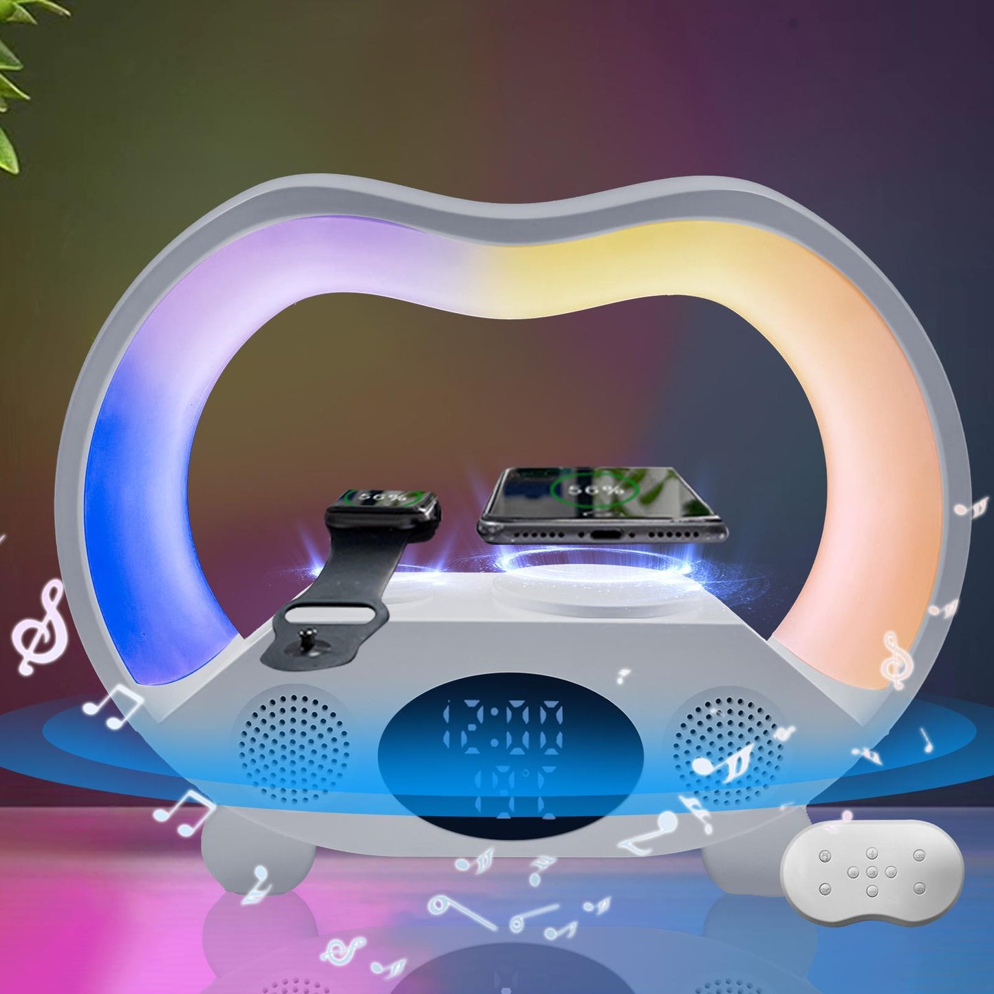 6 In 1 Wireless Charging Night Light Wireless Speaker 15W Wireless Charging Atmosphere Light Home Bedroom Gift