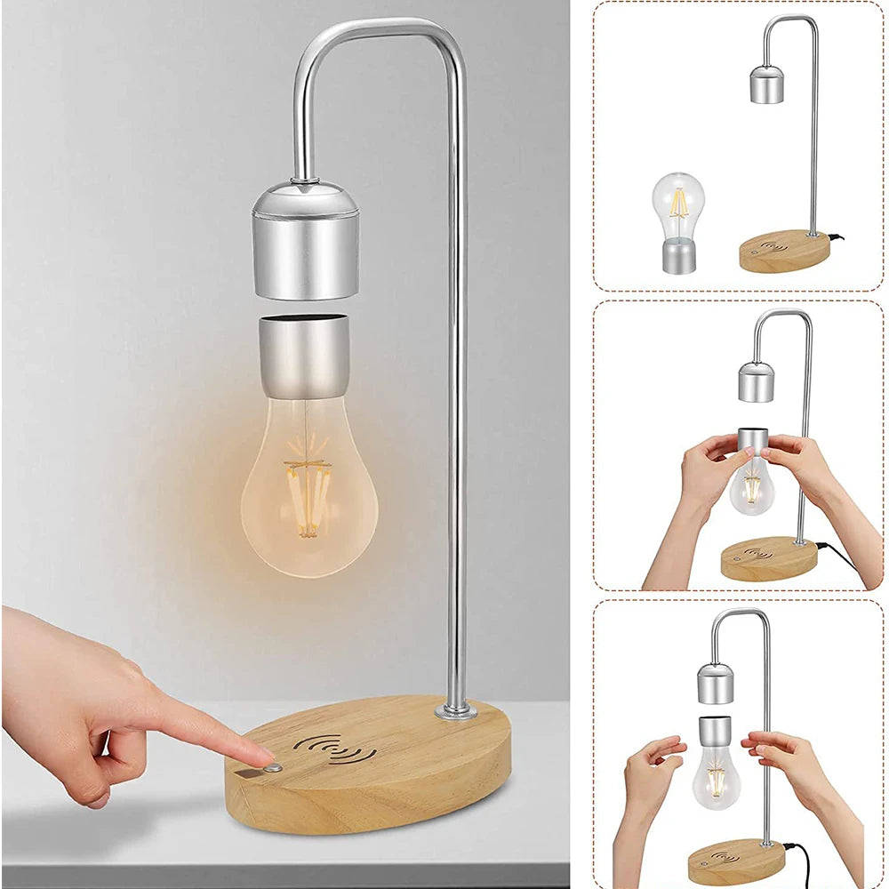 Magnetic Levitating Floating LED Night Light with Wireless Charger for Desk Lamp Home Room Office Decor Unique Mood Light Gift